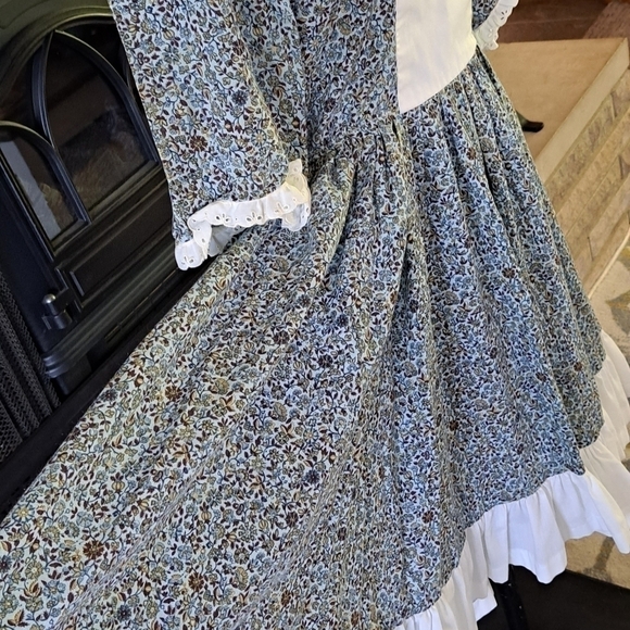 Vintage Women's S Prairie Swing Dress Handmade Blue White Ditzy Floral Cottage - Picture 5 of 13